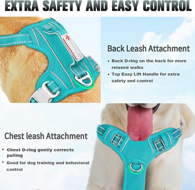 BARKBAY No Pull Dog Harness Large Reflective Dog Harness with Front Clip and Easy Control Handle for Walking Training Running with ID tag Pocket(Ocean Blue,XS)