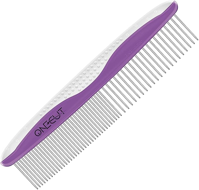 Dog Comb, OneCut Pet Grooming Tool for Removing Tangles Knots and Matted Fur, Wide and Narrow Teeth Comb Design for Dogs and Cats (Purple)