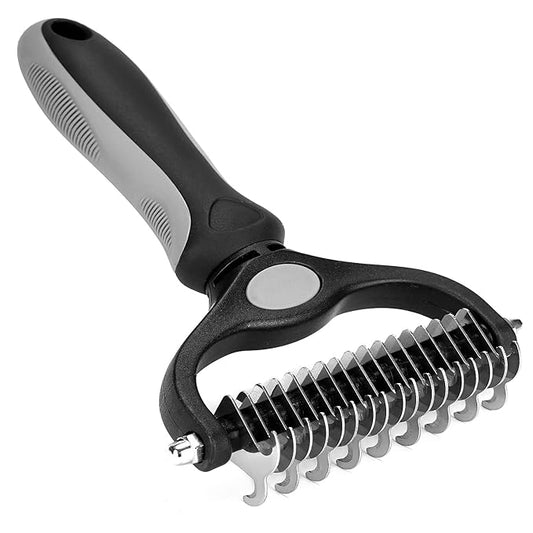 Deshedding Brush - Double-Sided Undercoat Rake for Dogs & Cats - Shedding Comb and Dematting Tool for Grooming, Extra Wide