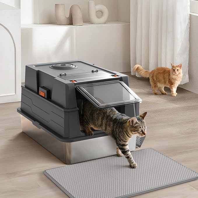 XXXL Stainless Steel Litter Box with Lid,28" L x 20.5" W x 16.5" H Extra Large Cat Litter Box Enclosure for Large and Multi-Cats Families,Non-Sticky, Anti-Leakage, Easy to Clean(Dark Blue)
