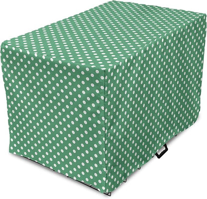Lunarable Green Dog Crate Cover, Old Fashioned Polka Dot Pattern on Green Background Classical Traditional, Easy to Use Pet Kennel Cover for Small Dogs Puppies Kittens, 22 Inch, Forest Green White