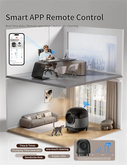 Automatic Cat Litter Box Self Cleaning with 10 Safety Radars,100L Smart Litter Box Used for 14 Days,Electric Litter Boxes with Stairs for Multiple Cats,APP-Control,Advanced Odor Control (Black)