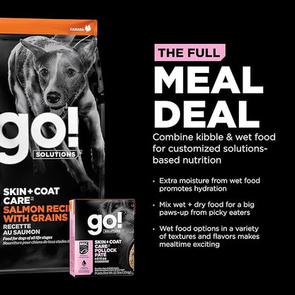 Go! Solutions Skin + Coat Care, Wet Dog Food, Pollock Pâté with Grains Sensitive Skin, 12.5 oz