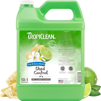 TropiClean Deshedding Dog Conditioner, Professional Conditioner, Reduces Shedding & Softens Coat, Puppy Safe, Lime & Cocoa Butter Scent, 1 Gallon