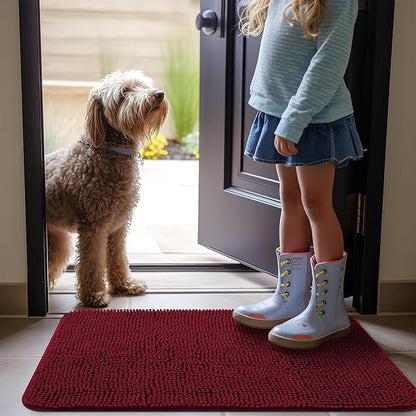 OLANLY Dog Door Mat for Muddy Paws 47x24, Absorbs Moisture and Dirt, Absorbent Non-Slip Washable Mat, Quick Dry Chenille, Mud Mat for Dogs, Entry Indoor Door Mat for Inside Floor, Burgundy