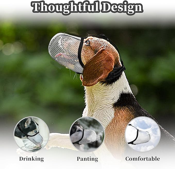 Dog Muzzle, Breathable Soft Muzzle for Extra Small Dogs to Anti & Prevent Barking Biting Chewing, Reflective & Adjustable Basket Muzzle with Air Mesh for Dachshund Grey XS