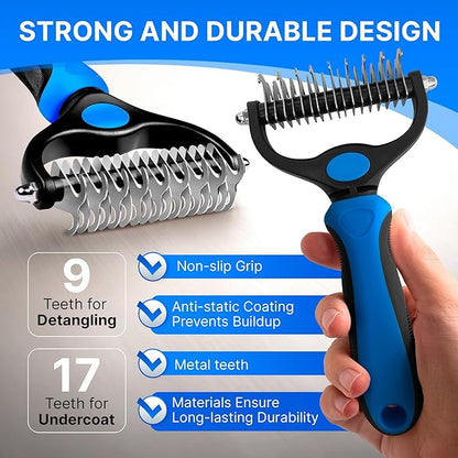 Dog Rake Brush for Shedding – Undercoat Rake for Long Haired Dogs – Reduces Loose Fur and Mats by 95%