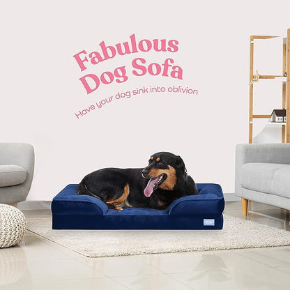 Orthopedic Sofa Dog Bed - Ultra Comfortable Dog Bed for Large Dogs - Breathable & Waterproof Pet Bed- Egg Foam Sofa Bed with Extra Head and Neck Support - Removable Washable Cover with Nonslip Bottom