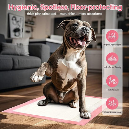 BinetGo Pink Disposable Pee Pads for Dogs, 40 Count 24” x 24” Large Wee Wee Pads for Urine, Extra Absorbent Unscented Puppy Pads, Pet Training Pads for Dogs, Pink Doggy Pee Pads for Indoors