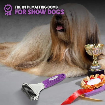 POODLIE Poodle Pet Dematting Comb for Dogs – Handheld Undercoat Dematter Rake Grooming Tool for Long or Short Hair