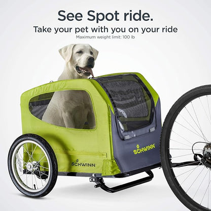 Schwinn Rascal Bike Dog Trailer, Carrier for Small and Large Pets, Easy Folding Cart Frame, Quick Release Wheel, Universal Bicycle Coupler, Washable Non-Slip Lining