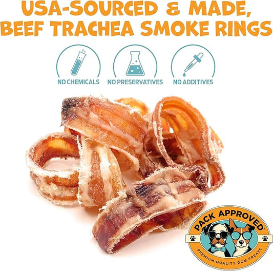 Beef Trachea for Dogs Smoke Rings - Natural Dog Chews Rawhide Free - Rich in Glucosamine Chondroitin for Joint Support, Mobility, & Training - Crunchy Dog Trachea Treats - (10 oz)