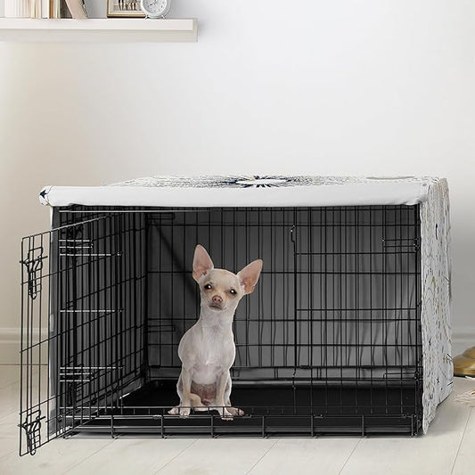 Sweet Jojo Designs Navy Blue Star and Moon Dog Crate Cover – Kennel Covers for 24 Inch Pet Cage Small - Gold Grey Celestial Sky Stars Gray Shabby Chic