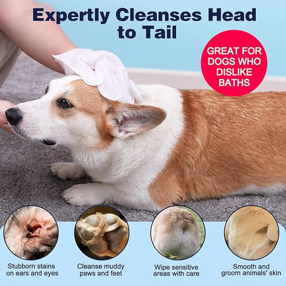 Pet Glove Wipes for Dogs, Dog Cleaning Gloves with Coconut Scented, Dual-Sided Pet Gloves Grooming for Cats with Wipes, Dog Cleaning Gloves Wipes for Daily Care and Travel, 15 Count