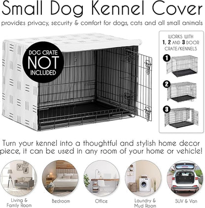Sweet Jojo Designs White and Black Boho Mudcloth Dog Crate Cover – Kennel Covers for 30 Inch Pet Cage Small/Medium - Black and White Bohemian Minimalist Southwest Mud Cloth Hatch Neutral Triple Line