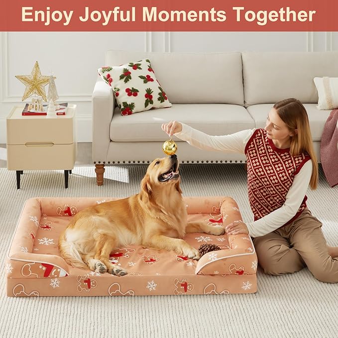 WNPETHOME Christmas Dog Beds for Extra Large Dogs, Orthopedic XLarge Dog Bed with Sides, Big Dog Couch Bed with Washable Removable Cover, Pet Bed Sofa with Non-Slip Foam for Sleeping