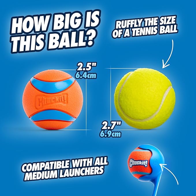 Chuckit! Ultra Ball & Launcher Bundle - Classic 26" with 2 Pack Medium (2.5") Bouncy Fetch Balls for Dogs 20-60 lbs, Dog Fetch Ball Thrower
