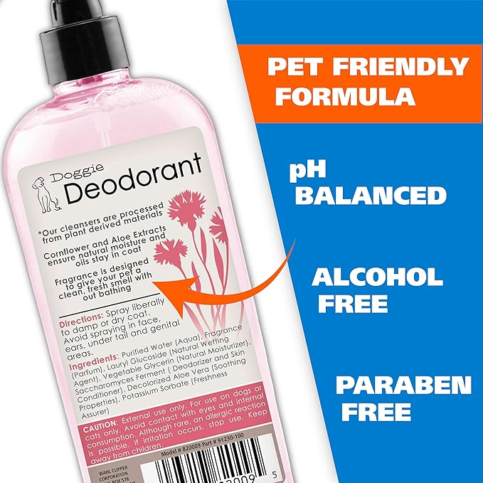 Wahl USA Cornflower Aloe Pet Deodorant Spray for All Dogs & Cats – Clean Fresh Smell Refreshes & Deodorizes – 8 oz - Model 820009A