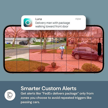 Luna Indoor/Outdoor Camera, Wired IP65 2K Wi-Fi Cameras for Home Security, Color Night Vision with Spotlight and Siren, Pet/Human/Vehicle Motion Detection with Descriptive Alerts, Phone App (1, Black)