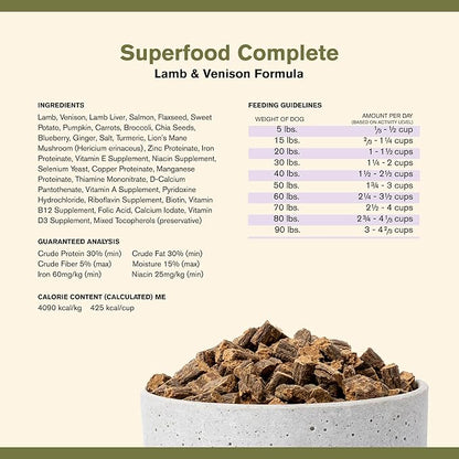 Superfood Complete, Air-Dried Adult Dog Food - High Protein, Zero Fillers, Superfood Nutrition by Katherine Heigl (24 oz., Lamb & Venison)