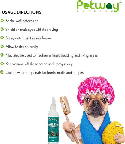 Petcare Floral Detangler Cologne for Dogs, Detangling and Dematting Spray with Deodorizing Qualities for Added Shine and Luster to The Coat, Dog Grooming Detangler Conditioner Spray, 250ml