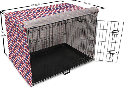 Lunarable Football Dog Crate Cover, Wavy Stripes and National Sport in American USA Inspired Colors, Easy to Use Pet Kennel Cover for Medium Large Dogs, 42 Inch, Coral Violet Blue White
