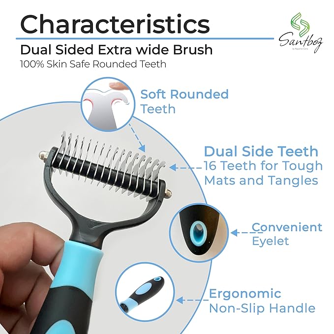 Deshedding Brush & Rake for Pets - 2-Sided Professional Grooming Tool Effectively Removes Knots, Tangles & Loose Hair from Cats & Dogs (4 IN)