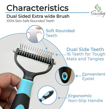 Deshedding Brush & Rake for Pets - 2-Sided Professional Grooming Tool Effectively Removes Knots, Tangles & Loose Hair from Cats & Dogs (4 IN)