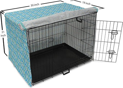 Lunarable Yellow and Blue Dog Crate Cover, Funny Cartoon Hippopotamus with Stars and Daisy Flowers, Easy to Use Pet Kennel Cover for Cats & Medium Dogs, 30 Inch, Pale Blue White Yellow