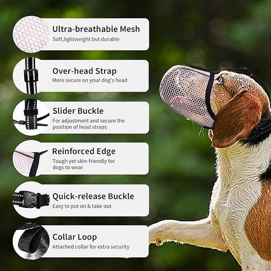Pink Dog Muzzle, Breathable Soft Muzzle for Large Dogs to Anti & Prevent Barking Biting Chewing, Reflective & Adjustable Basket Muzzle with Air Mesh for Doberman Pink XL