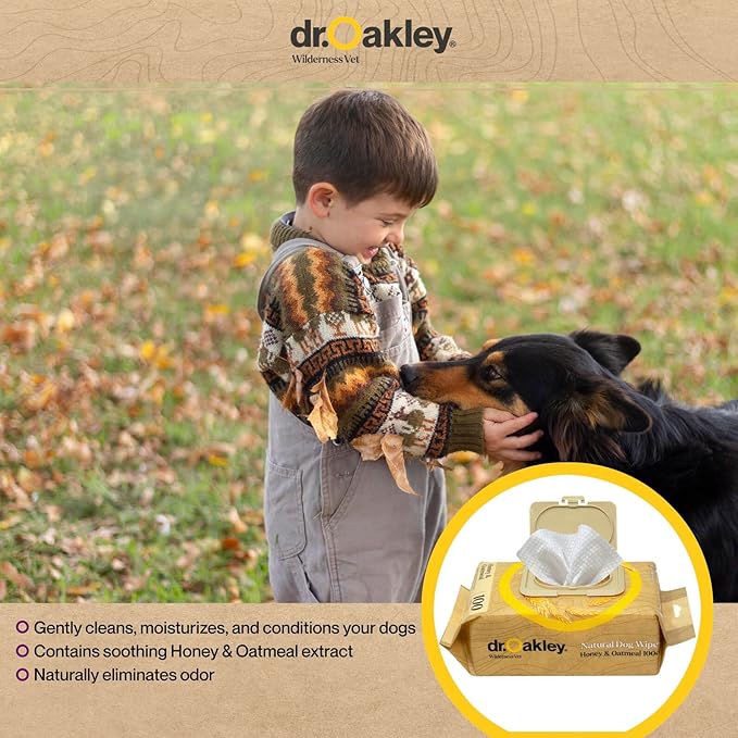 Daily Natural Dog Wipes, Honey & Oatmeal, 100 Ct, Gentle, Moisturizing, Odor-Eliminating, Alcohol-Free, Vet Approved