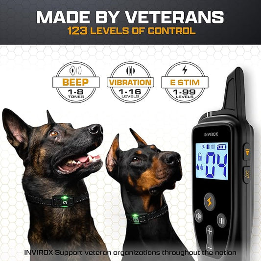INVIROX Dog Training Collar for Large Dog X2 [2025 Edition] 123 Levels Dog E Collars 1100yd Range, 100% Waterproof, Rechargeable Electric Dog Collars for Medium Dogs, E Collar for Large Dogs