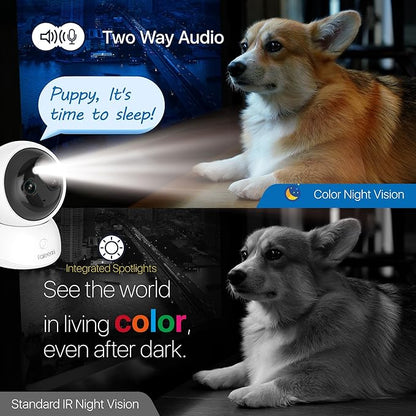 Dual Lens 2.4/5GHz WiFi Security Camera, 360° PTZ 2K Indoor Nanny Cams with Phone App, 2-Way Audio, Motion Tracking, Night Vision, for Pet/Dog/Baby Monitor/Elder/Home Security, Local Storage