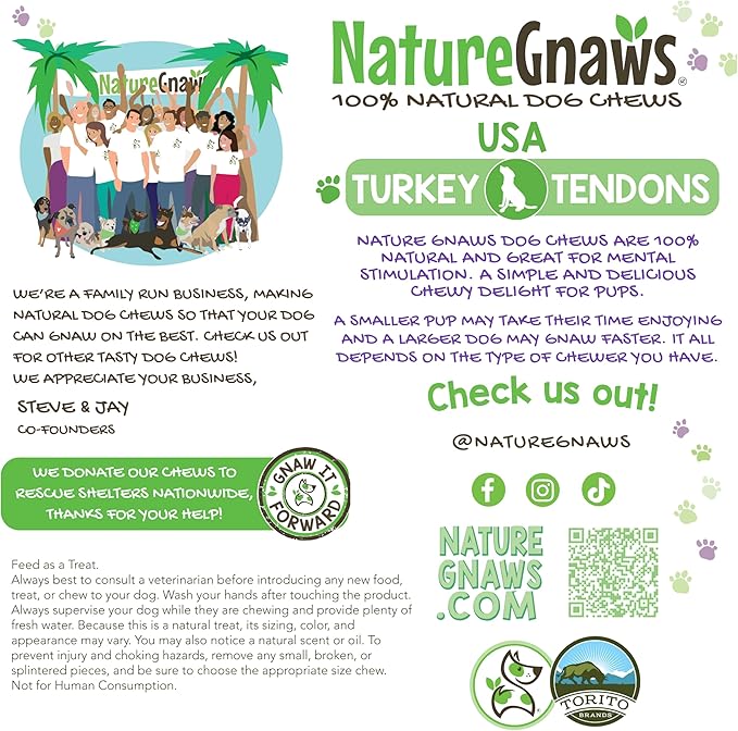 Nature Gnaws USA Turkey Tendons for Dogs (4oz) - Delicious Grain Free Reward Snack for Small, Medium & Large Breeds - Premium Natural Dog Chew Treats