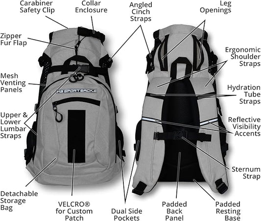 K9 Sport Sack | Adjustable Dog Carrier Backpack (Small, Plus 2 - Light Grey)