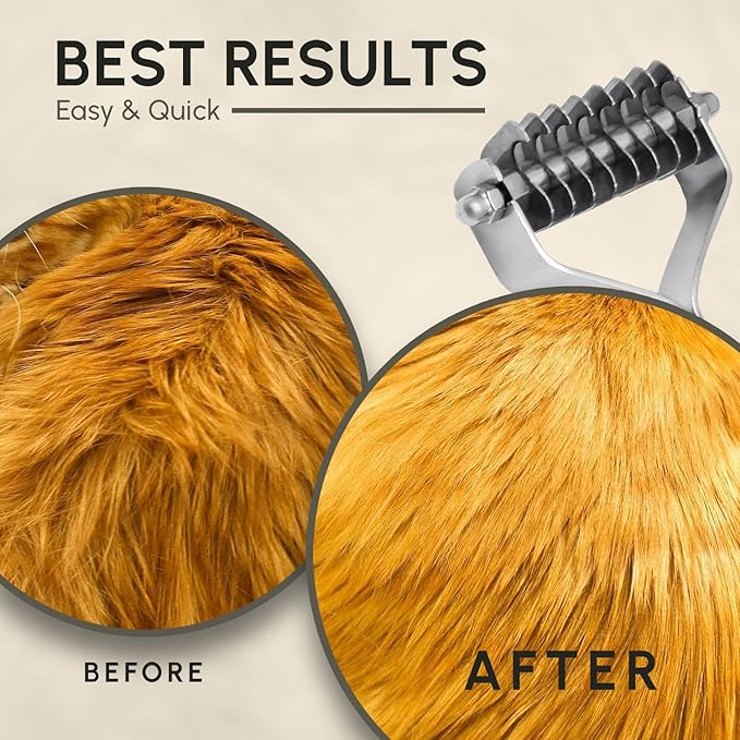 Flamia & Jabz Undercoat Rake for Dogs & Cats, Dematting Grooming Stripper Tool (8 Blades)