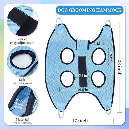 PatiencET Dog Grooming Hammock for Nail Trimming Pet Hammock for Small Dogs with Security Strap Cat Sling for Nail Clipping with Clippers Nail File and Pet Comb (Cerulean S)