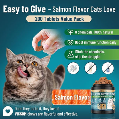 Flea and Tick Prevention for Dogs & Cats Chewable, 400 Treats (200 Dog + 200 Cat) – Natural Oral Flea Treatment for Dogs & Cats with Skin & Digestive Support, Beef & Salmon Flavor, All Breeds & Ages