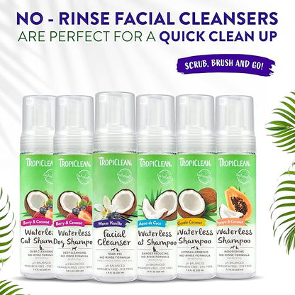 TropiClean Warm Vanilla Waterless Facial Cleanser for Dogs | Dog Foam Face Wash | Dog Face Wash Derived from Natural Ingredients | Cat Friendly | Made in the USA | 7.4 oz.
