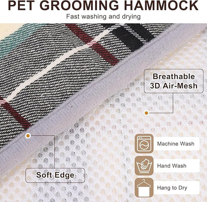BEAUTYZOO Dog Grooming Hammock, Medium Dog Sling for Nail Trimming, Dog Hanging Harness for Claw Care with Thick Fabric Neck Support Wide Strap Restraint Cat Grooming Hammock, Beige L