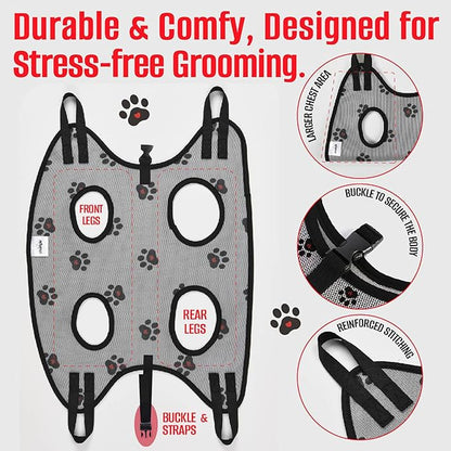 Dog Grooming Hammock for Medium Dogs – Dog Restraint for Nail Trimming with Pet Nail Clipper – Dog Sling for Grooming, Dog Hammock for Nail Cutting & Grooming Harness (Legs Spacing:11-14”)/Max W:45lb)