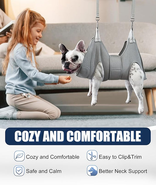 Dog Grooming Hammock Hanging Harness for Nail Trimming,X-Large Dog Grooming Sling with Thick Neck Support,Gray Dog Holder for Pet Grooming