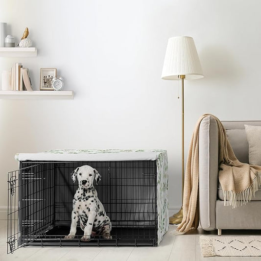 Sweet Jojo Designs Green Boho Floral Leaf Dog Crate Cover – Kennel Covers for 36 Inch Pet Cage Medium - Neutral Sage White Bohemian Watercolor Botanical Flower Woodland Tropical Garden Nature