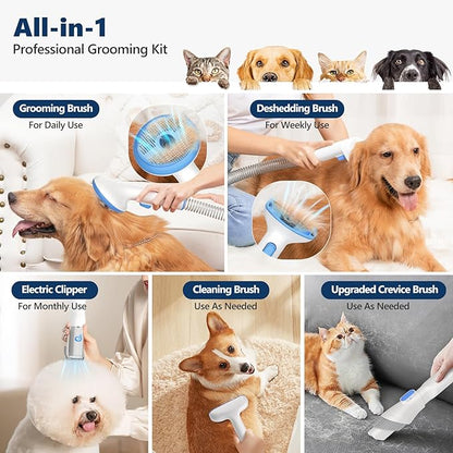 Pet Grooming Vacuum Kit, Dog Clippers for Grooming,Cat Hair Brush Shedding Trimmer Supplies Tool,15Kpa Super Suction Power