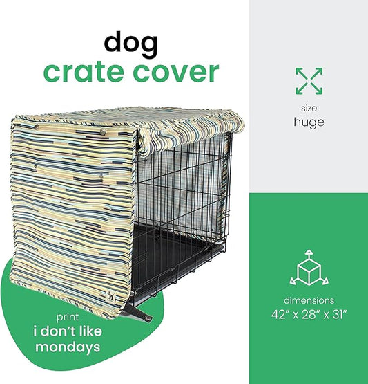 Molly Mutt I Don't Like Mondays Dog Crate Cover, 100% Cotton Canvas Cover with 2 Roll-Up Panels, Ideal for Dog or Cat Crate, Durable, Washable, and Free of Harmful Chemicals, 42" x 28" x 31"