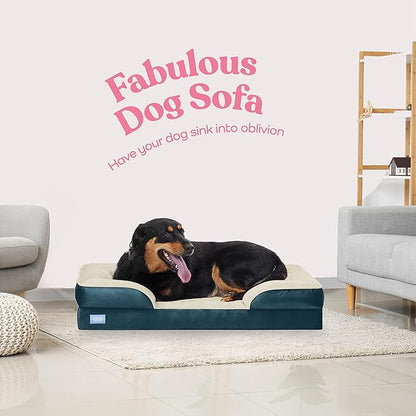 Orthopedic Sofa Dog Bed - Ultra Comfortable Dog Bed for Large Dogs - Breathable & Waterproof Pet Bed- Egg Foam Sofa Bed with Extra Head and Neck Support - (XX-Large, Blue & White)