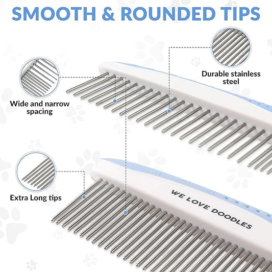 Metal Dog Grooming Comb | Removes Tangles & Matts | Dematting Pet Combs | Detangler For Matted Hair | Best Comb For Poodles, Goldendoodles, Doodles & Long Haired Dogs (Large) [We Love Doodles]