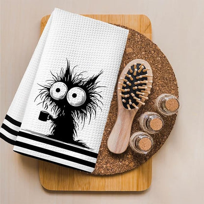 Funny Coffee Black Cat Kitchen Towels, Cat Lover Mom Lady Gifts for Women Dish Towels for Kitchen Drying, Quirky Kitten Kitty Hand Towels for Bathroom, 16x24 Inch
