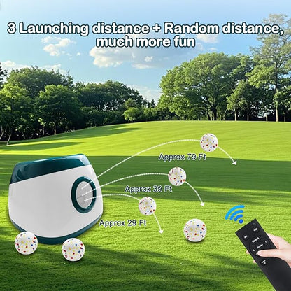 Automatic Dog Ball Launcher, Upgraded Interactive Dog Balls Thrower with 3 Distance 29Ft-79Ft, Remote Control Ball Launcher for Medium&Large Dogs, 6 Etpu Balls Included (Dark Green)