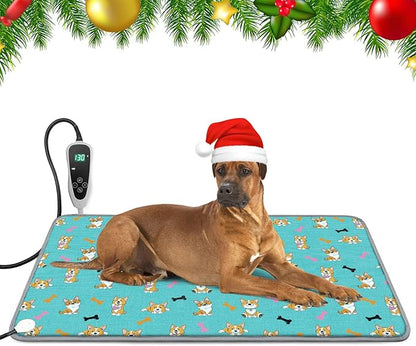 Extra Large Dog Heating Pad 47x30 in Waterproof Pet Heating Pad Smart Thermostat Switch, Whelping Supplies Heated Dog Bed, Adding Wire Rope Wires Puppy Heating Pad Mat-Blue
